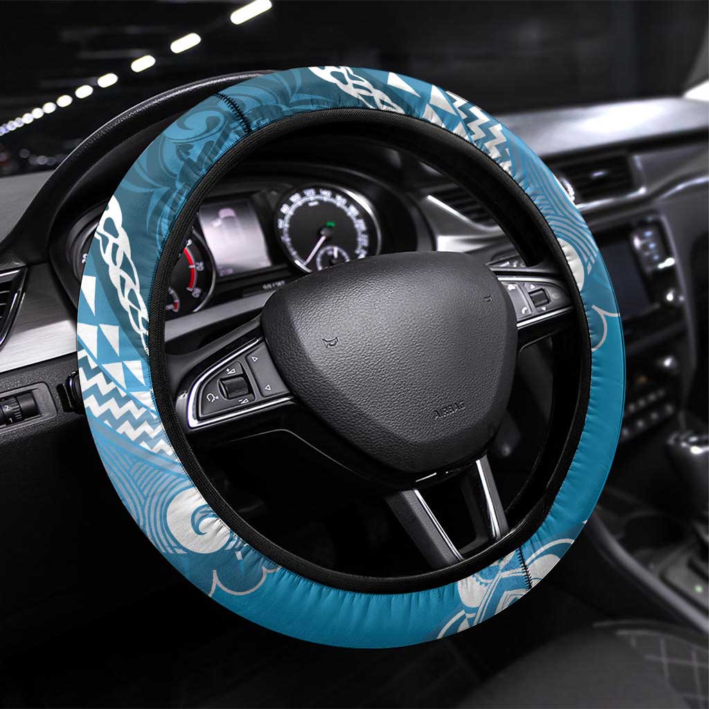 New Zealand Aotearoa Darts Masters Steering Wheel Cover Maori Art Tattoo with Tribal Dart Symbol Blue - Polynesian Pride
