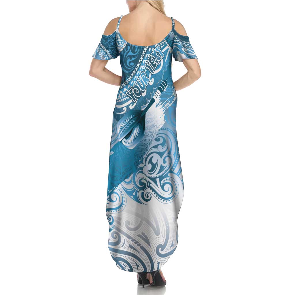 Personalised New Zealand Aotearoa Darts Masters Summer Maxi Dress Maori Art Tattoo with Tribal Dart Symbol Blue - Polynesian Pride