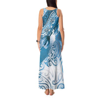Personalised New Zealand Aotearoa Darts Masters Tank Maxi Dress Maori Art Tattoo with Tribal Dart Symbol Blue - Polynesian Pride