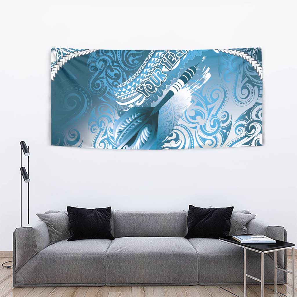 Personalised New Zealand Aotearoa Darts Masters Tapestry Maori Art Tattoo with Tribal Dart Symbol Blue - Polynesian Pride