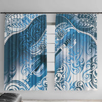 Personalised New Zealand Aotearoa Darts Masters Window Curtain Maori Art Tattoo with Tribal Dart Symbol Blue - Polynesian Pride