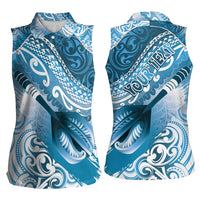 Personalised New Zealand Aotearoa Darts Masters Women Sleeveless Polo Shirt Maori Art Tattoo with Tribal Dart Symbol Blue - Polynesian Pride