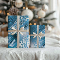 Personalised New Zealand Aotearoa Darts Masters Wrapping Paper Maori Art Tattoo with Tribal Dart Symbol Blue - Polynesian Pride