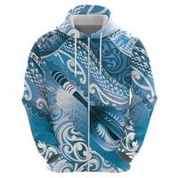 Personalised New Zealand Aotearoa Darts Masters Zip Hoodie Maori Art Tattoo with Tribal Dart Symbol Blue - Polynesian Pride
