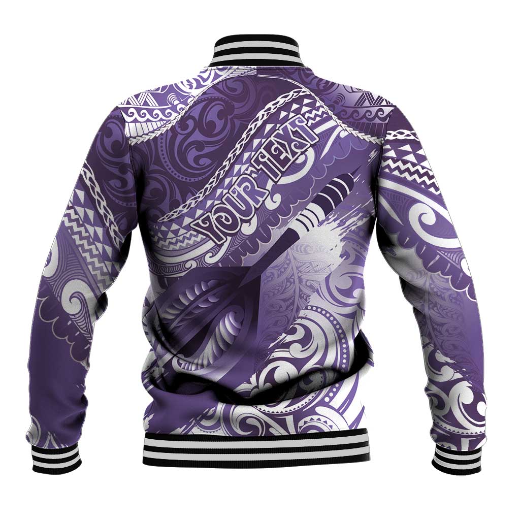 Personalised New Zealand Aotearoa Darts Masters Baseball Jacket Maori Art Tattoo with Tribal Dart Symbol Purple - Polynesian Pride