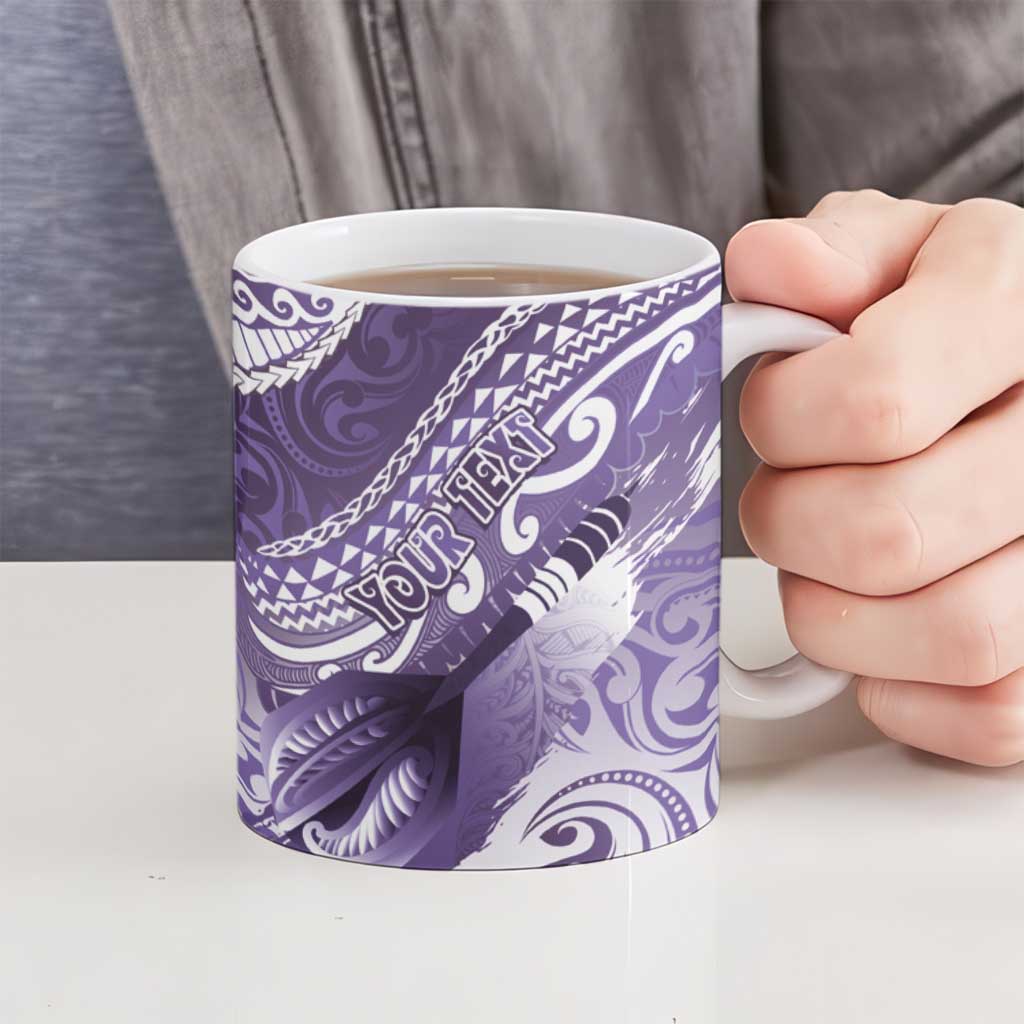 Personalised New Zealand Aotearoa Darts Masters Ceramic Mug Maori Art Tattoo with Tribal Dart Symbol Purple - Polynesian Pride