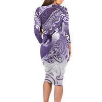 Personalised New Zealand Aotearoa Darts Masters Family Matching Long Sleeve Bodycon Dress and Hawaiian Shirt Maori Art Tattoo with Tribal Dart Symbol Purple - Polynesian Pride