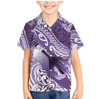 Personalised New Zealand Aotearoa Darts Masters Family Matching Mermaid Dress and Hawaiian Shirt Maori Art Tattoo with Tribal Dart Symbol Purple - Polynesian Pride