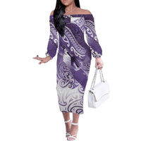 Personalised New Zealand Aotearoa Darts Masters Family Matching Off The Shoulder Long Sleeve Dress and Hawaiian Shirt Maori Art Tattoo with Tribal Dart Symbol Purple - Polynesian Pride