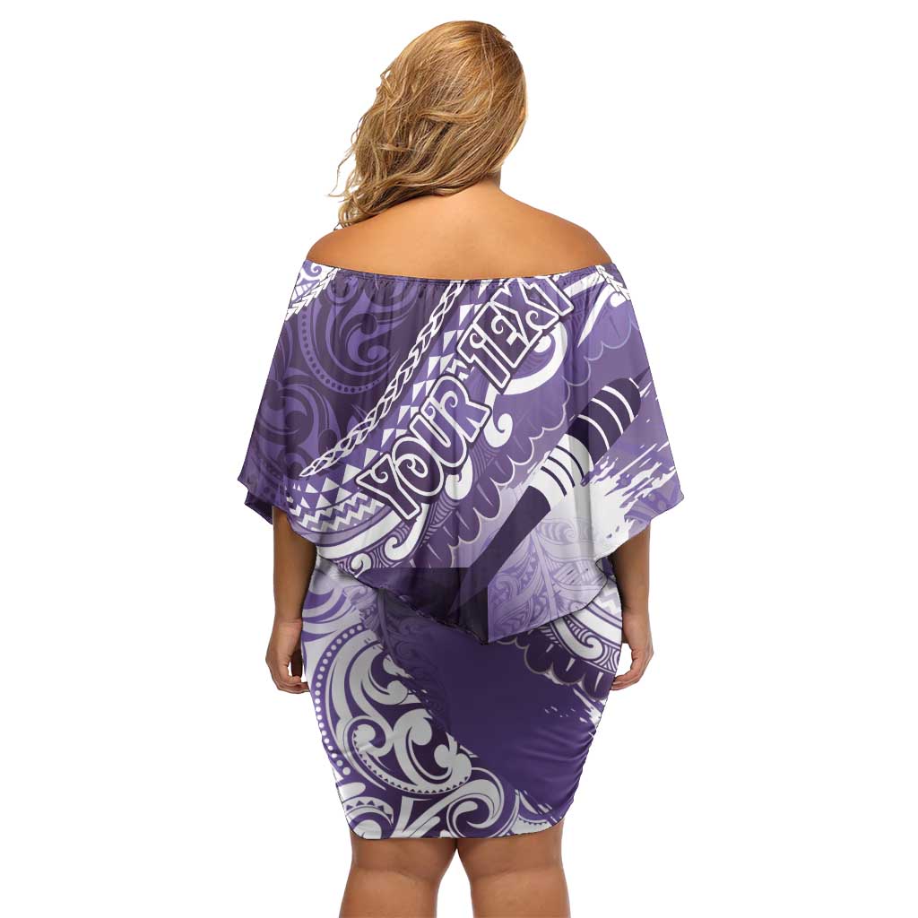 Personalised New Zealand Aotearoa Darts Masters Family Matching Off Shoulder Short Dress and Hawaiian Shirt Maori Art Tattoo with Tribal Dart Symbol Purple - Polynesian Pride