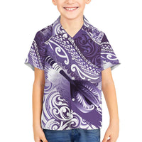 Personalised New Zealand Aotearoa Darts Masters Family Matching Off Shoulder Short Dress and Hawaiian Shirt Maori Art Tattoo with Tribal Dart Symbol Purple - Polynesian Pride