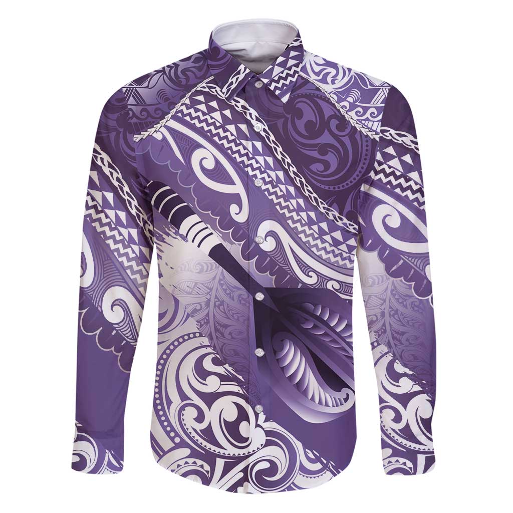 Personalised New Zealand Aotearoa Darts Masters Family Matching Puletasi and Hawaiian Shirt Maori Art Tattoo with Tribal Dart Symbol Purple - Polynesian Pride