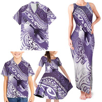 Personalised New Zealand Aotearoa Darts Masters Family Matching Tank Maxi Dress and Hawaiian Shirt Maori Art Tattoo with Tribal Dart Symbol Purple - Polynesian Pride