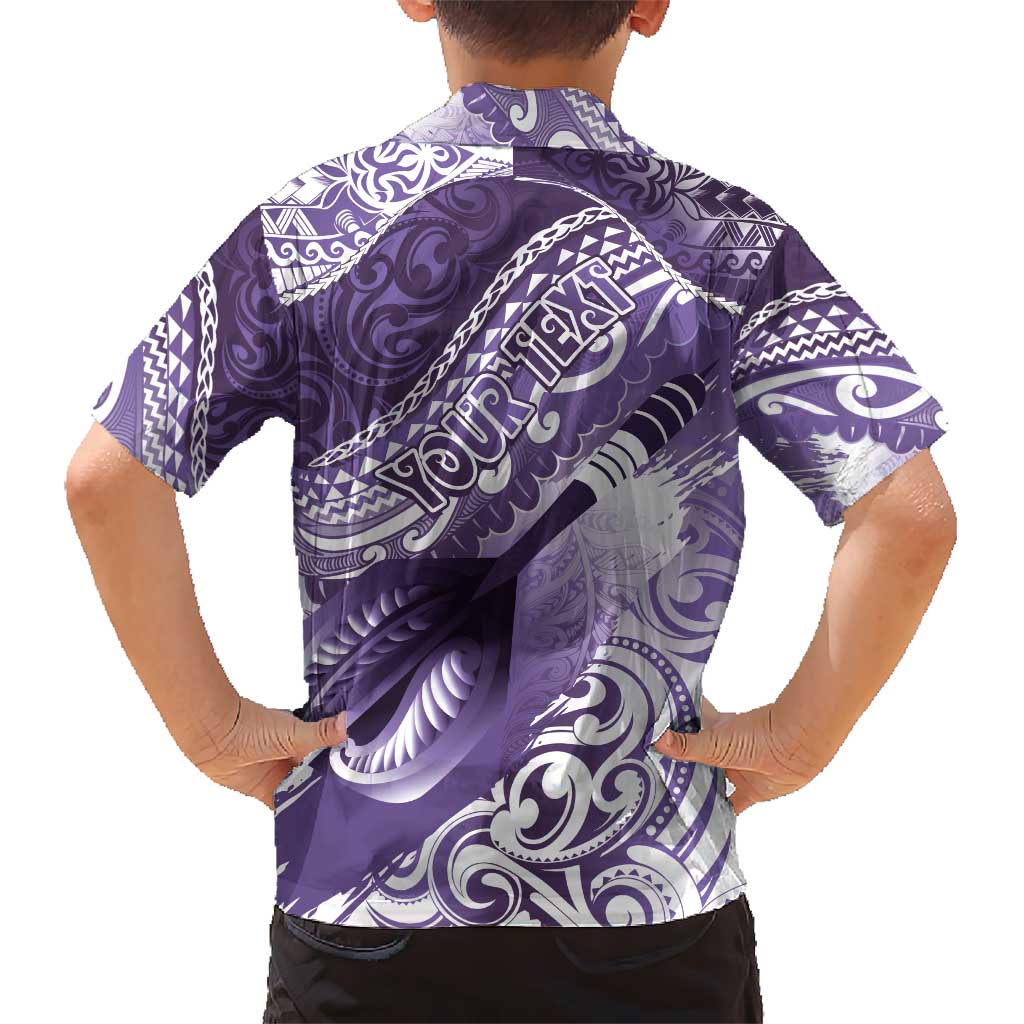 Personalised New Zealand Aotearoa Darts Masters Kid Hawaiian Shirt Maori Art Tattoo with Tribal Dart Symbol Purple - Polynesian Pride