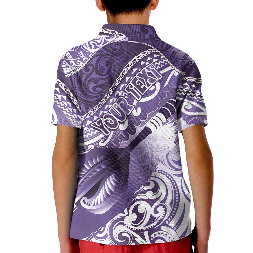 Personalised New Zealand Aotearoa Darts Masters Kid Polo Shirt Maori Art Tattoo with Tribal Dart Symbol Purple - Polynesian Pride