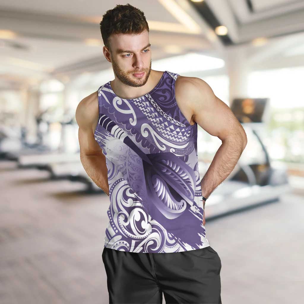 Personalised New Zealand Aotearoa Darts Masters Men Tank Top Maori Art Tattoo with Tribal Dart Symbol Purple - Polynesian Pride