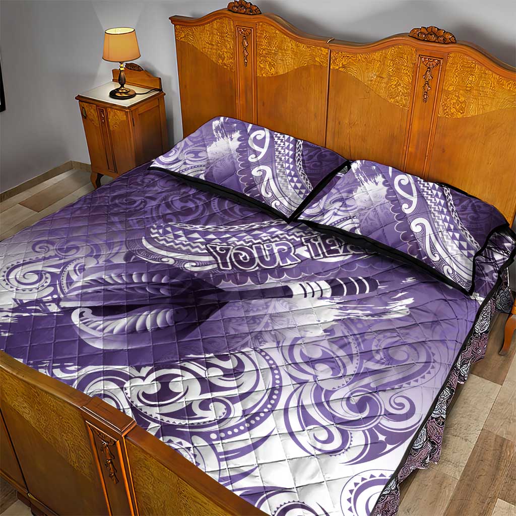 Personalised New Zealand Aotearoa Darts Masters Quilt Bed Set Maori Art Tattoo with Tribal Dart Symbol Purple - Polynesian Pride