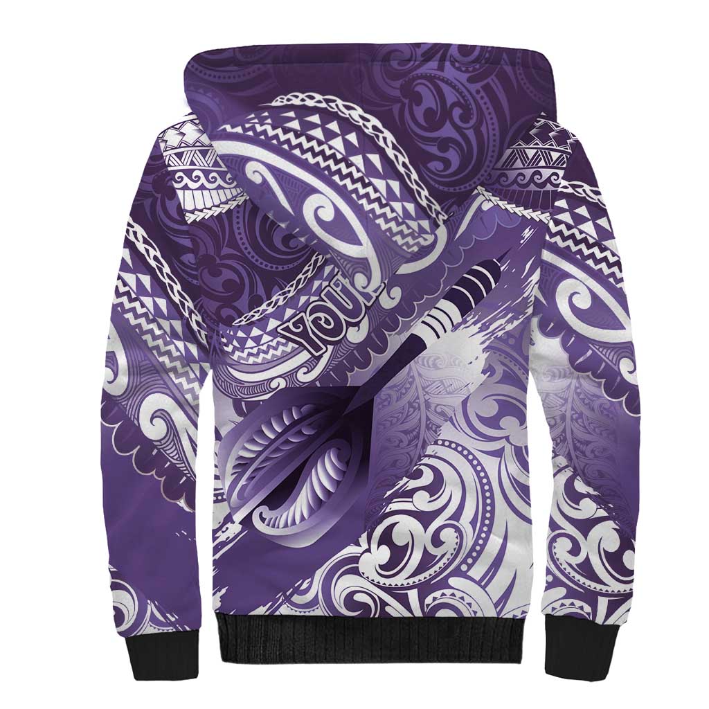 Personalised New Zealand Aotearoa Darts Masters Sherpa Hoodie Maori Art Tattoo with Tribal Dart Symbol Purple - Polynesian Pride