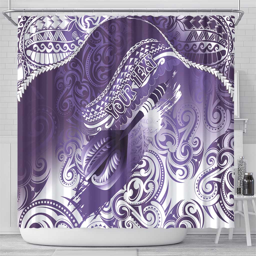 Personalised New Zealand Aotearoa Darts Masters Shower Curtain Maori Art Tattoo with Tribal Dart Symbol Purple - Polynesian Pride