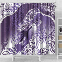 Personalised New Zealand Aotearoa Darts Masters Shower Curtain Maori Art Tattoo with Tribal Dart Symbol Purple - Polynesian Pride
