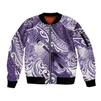 Personalised New Zealand Aotearoa Darts Masters Sleeve Zip Bomber Jacket Maori Art Tattoo with Tribal Dart Symbol Purple - Polynesian Pride