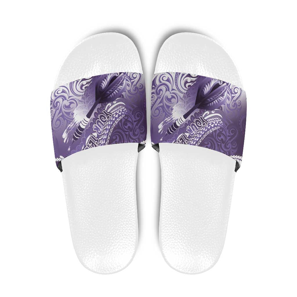 Personalised New Zealand Aotearoa Darts Masters Slide Sandals Maori Art Tattoo with Tribal Dart Symbol Purple - Polynesian Pride