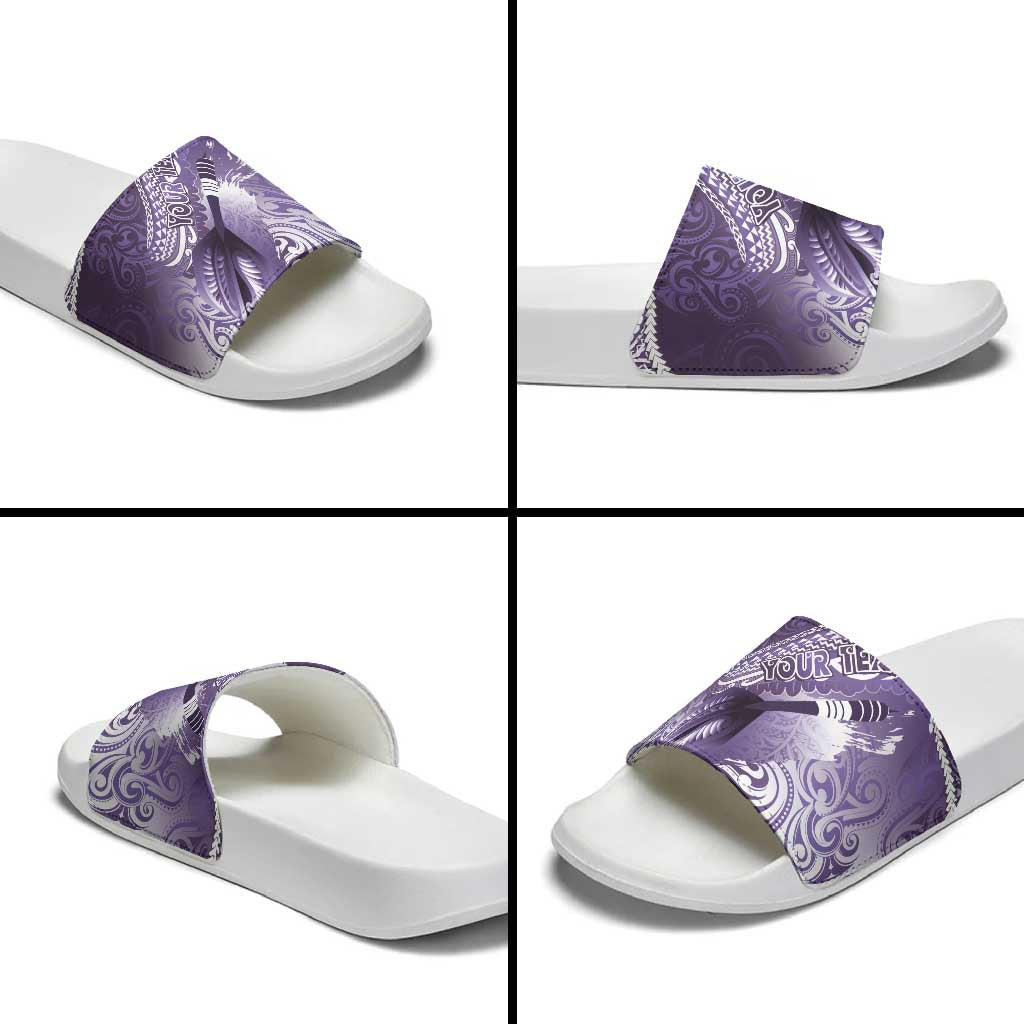 Personalised New Zealand Aotearoa Darts Masters Slide Sandals Maori Art Tattoo with Tribal Dart Symbol Purple - Polynesian Pride