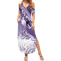 Personalised New Zealand Aotearoa Darts Masters Summer Maxi Dress Maori Art Tattoo with Tribal Dart Symbol Purple - Polynesian Pride