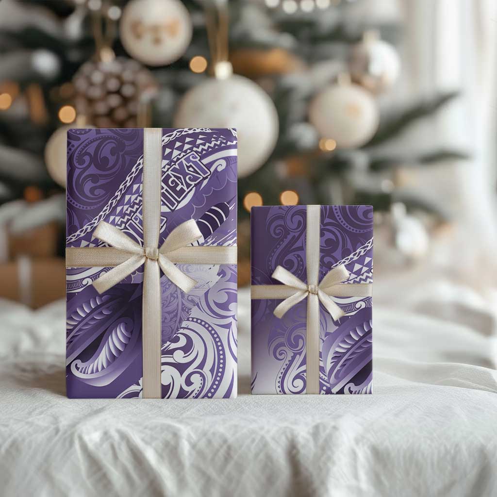 Personalised New Zealand Aotearoa Darts Masters Wrapping Paper Maori Art Tattoo with Tribal Dart Symbol Purple - Polynesian Pride