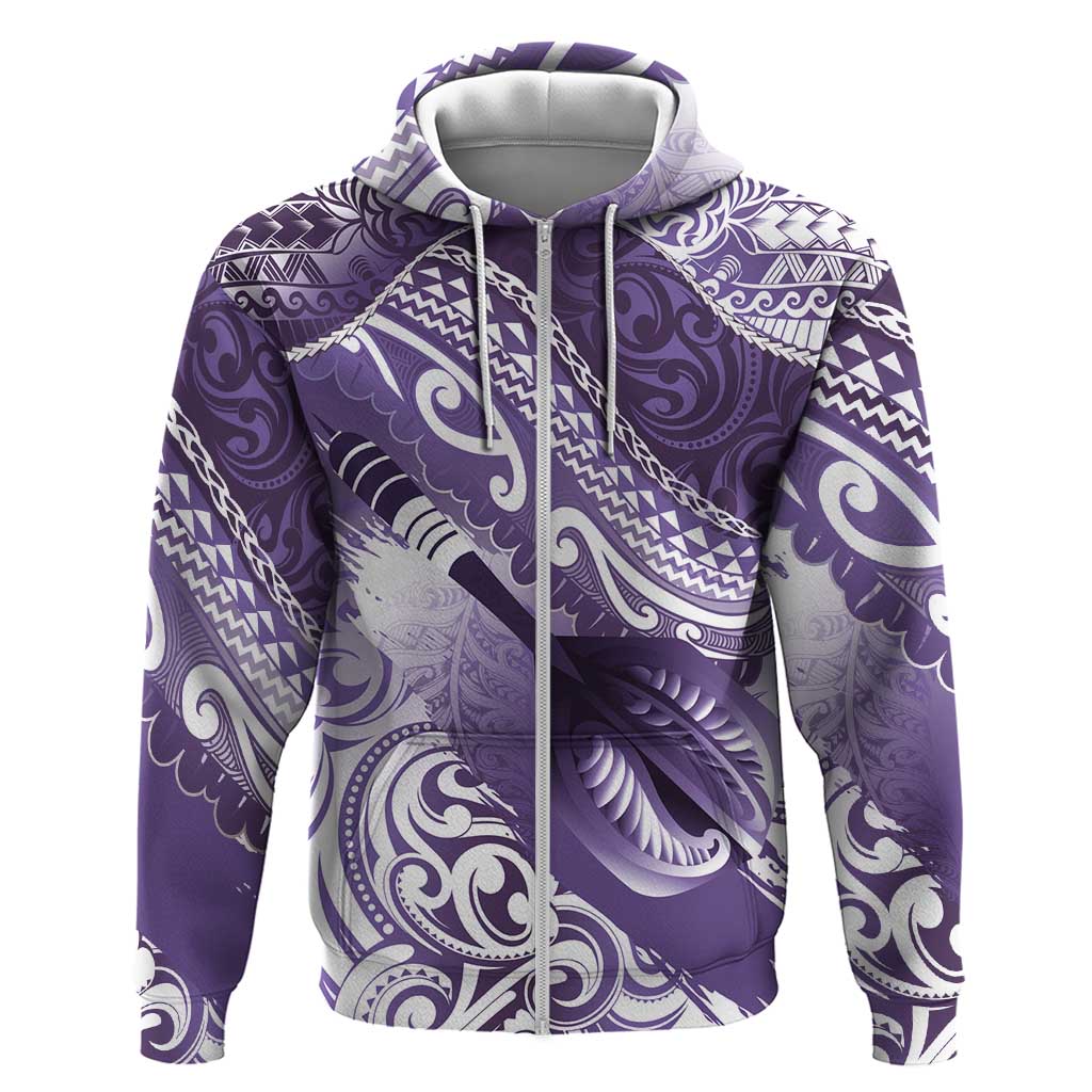 Personalised New Zealand Aotearoa Darts Masters Zip Hoodie Maori Art Tattoo with Tribal Dart Symbol Purple - Polynesian Pride