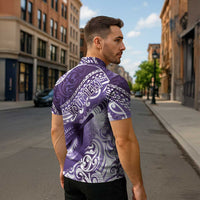 Personalised New Zealand Aotearoa Darts Masters Zipper Polo Shirt Maori Art Tattoo with Tribal Dart Symbol Purple - Polynesian Pride