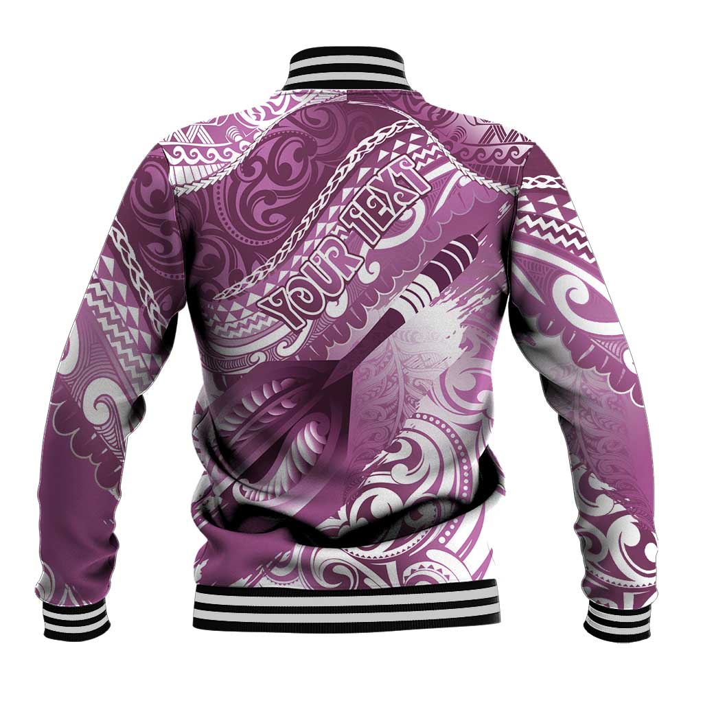 Personalised New Zealand Aotearoa Darts Masters Baseball Jacket Maori Art Tattoo with Tribal Dart Symbol Pink - Polynesian Pride