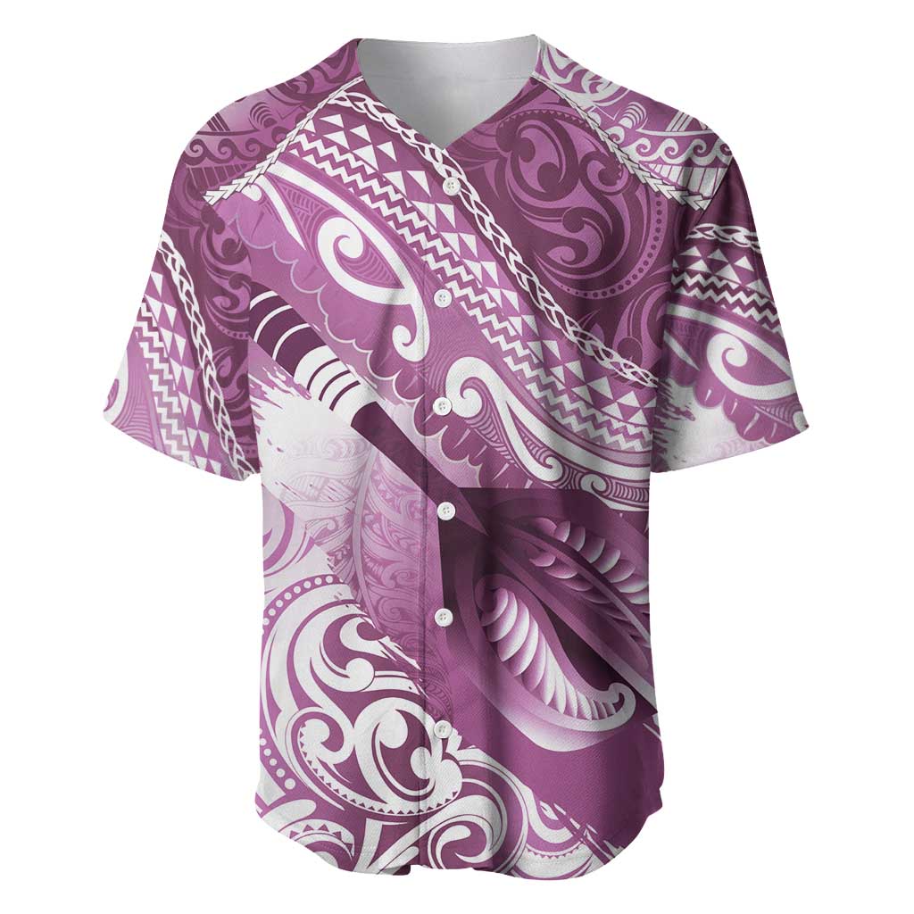 Personalised New Zealand Aotearoa Darts Masters Baseball Jersey Maori Art Tattoo with Tribal Dart Symbol Pink - Polynesian Pride