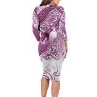 Personalised New Zealand Aotearoa Darts Masters Family Matching Long Sleeve Bodycon Dress and Hawaiian Shirt Maori Art Tattoo with Tribal Dart Symbol Pink - Polynesian Pride