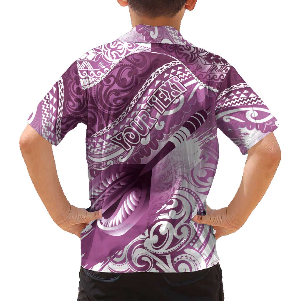 Personalised New Zealand Aotearoa Darts Masters Family Matching Off Shoulder Maxi Dress and Hawaiian Shirt Maori Art Tattoo with Tribal Dart Symbol Pink - Polynesian Pride