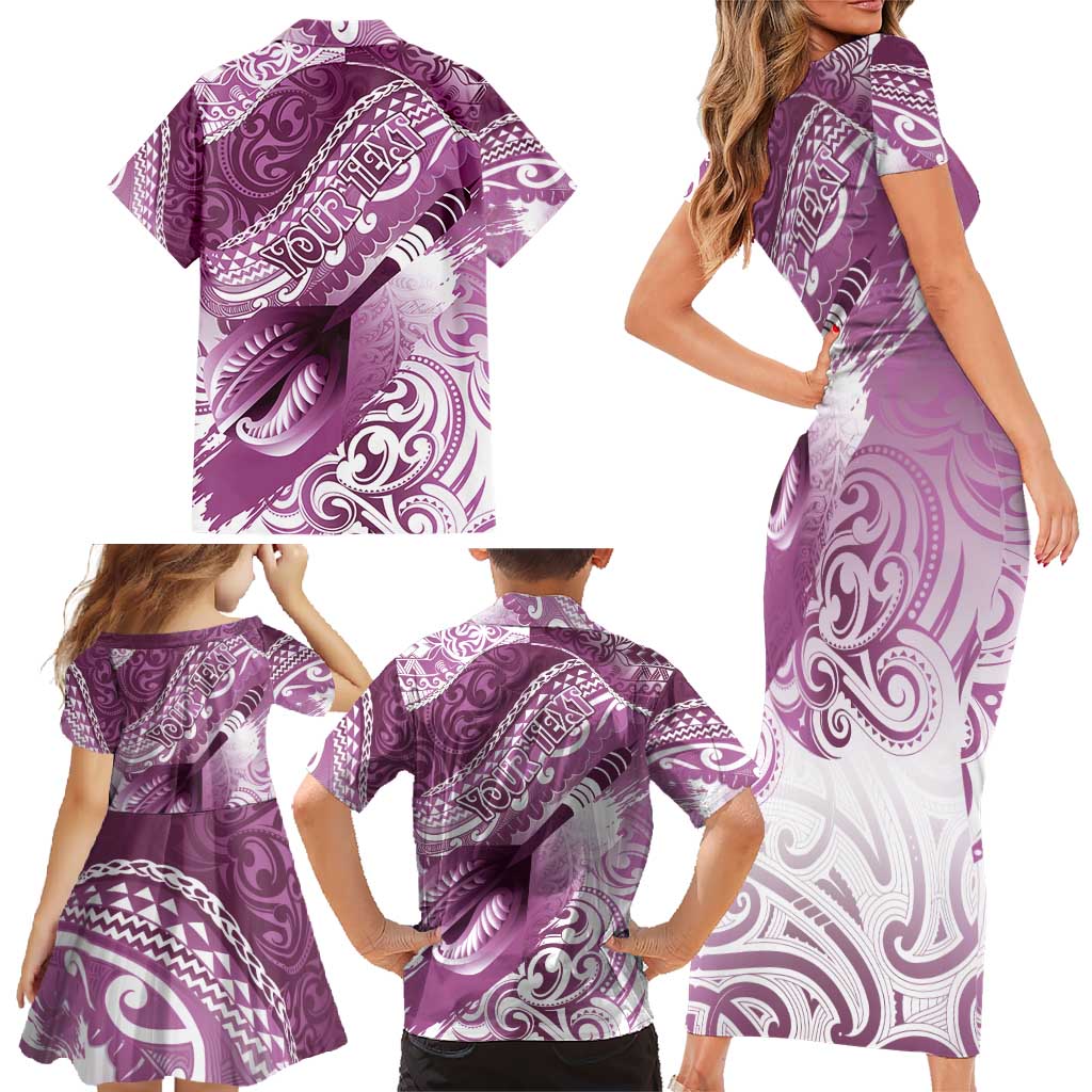 Personalised New Zealand Aotearoa Darts Masters Family Matching Short Sleeve Bodycon Dress and Hawaiian Shirt Maori Art Tattoo with Tribal Dart Symbol Pink - Polynesian Pride
