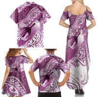 Personalised New Zealand Aotearoa Darts Masters Family Matching Summer Maxi Dress and Hawaiian Shirt Maori Art Tattoo with Tribal Dart Symbol Pink - Polynesian Pride