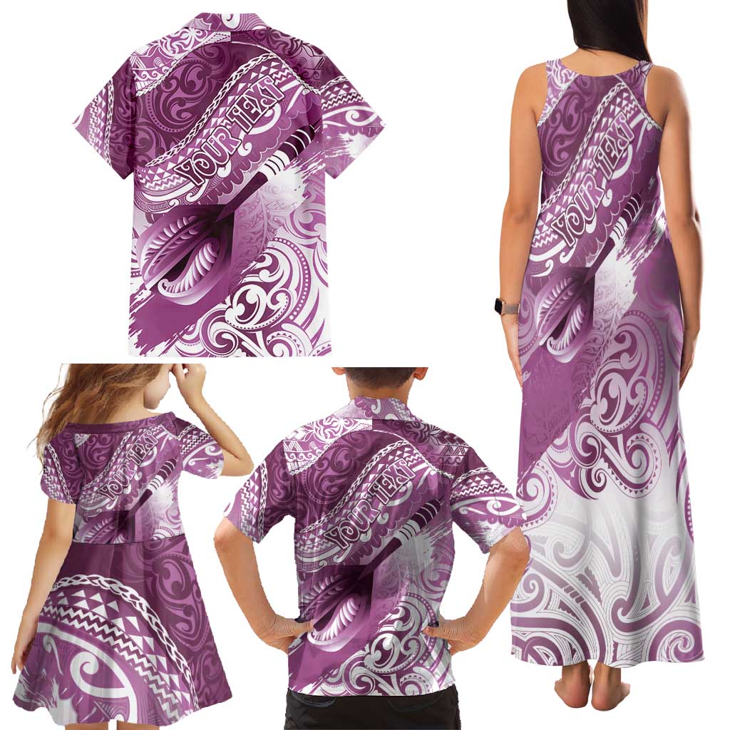 Personalised New Zealand Aotearoa Darts Masters Family Matching Tank Maxi Dress and Hawaiian Shirt Maori Art Tattoo with Tribal Dart Symbol Pink - Polynesian Pride