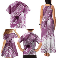 Personalised New Zealand Aotearoa Darts Masters Family Matching Tank Maxi Dress and Hawaiian Shirt Maori Art Tattoo with Tribal Dart Symbol Pink - Polynesian Pride