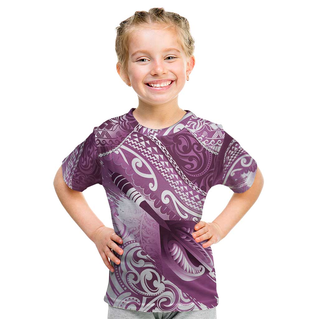 Personalised New Zealand Aotearoa Darts Masters Kid T Shirt Maori Art Tattoo with Tribal Dart Symbol Pink - Polynesian Pride