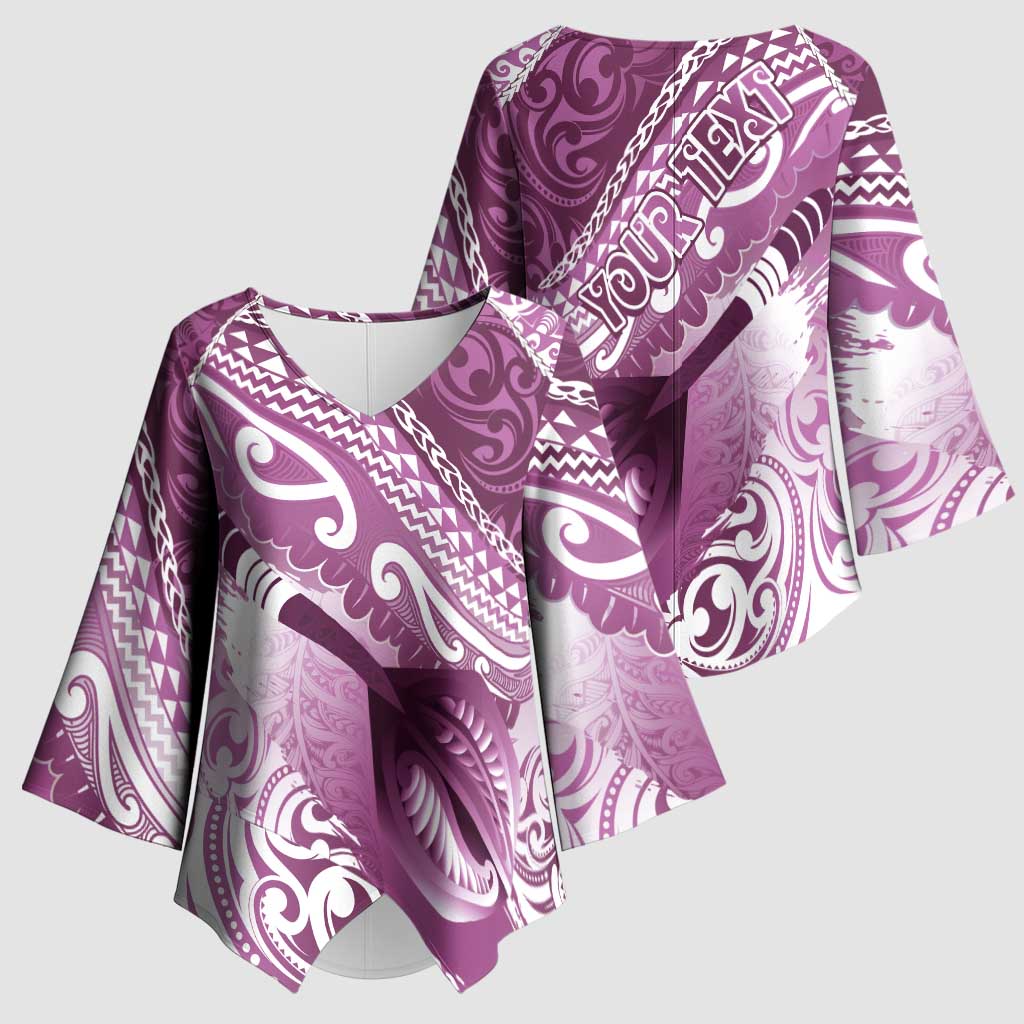 Personalised New Zealand Aotearoa Darts Masters Kimono Sleeve Blouse Maori Art Tattoo with Tribal Dart Symbol Pink - Polynesian Pride