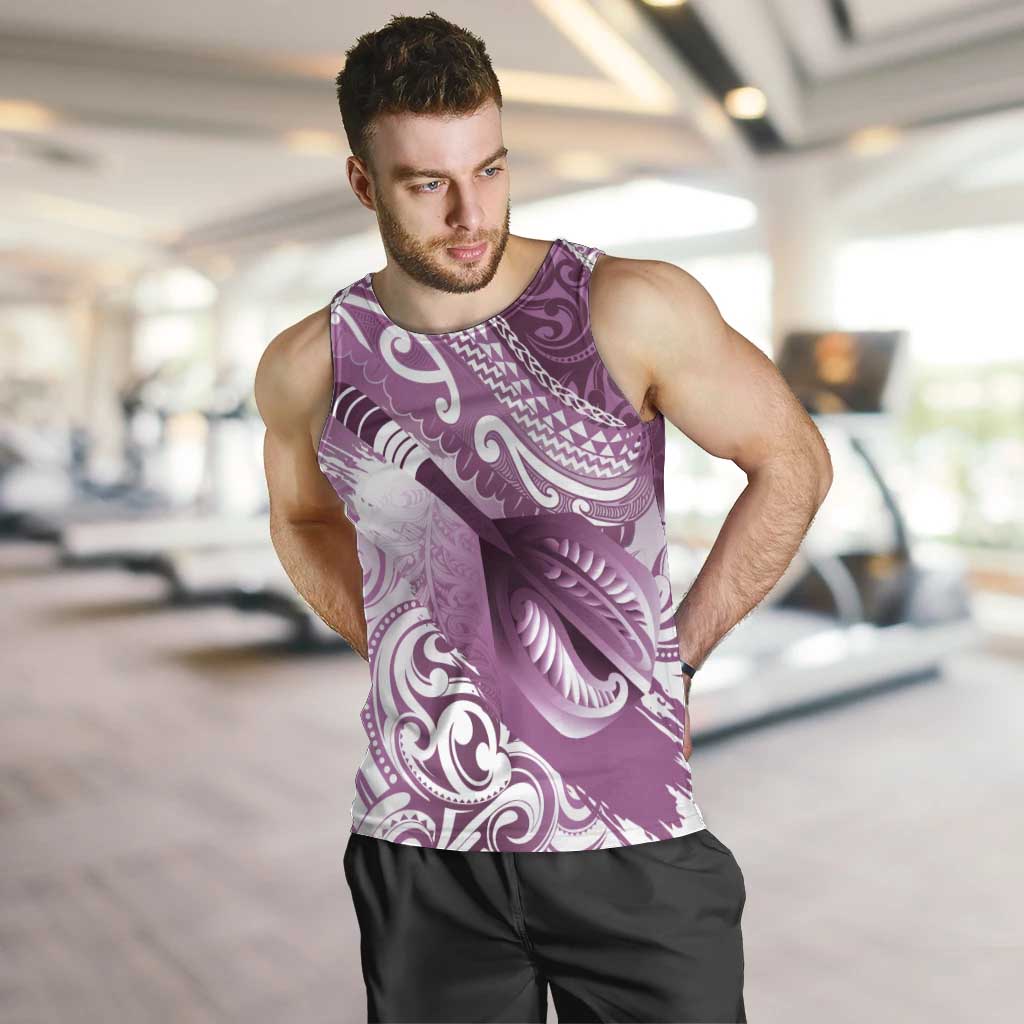 Personalised New Zealand Aotearoa Darts Masters Men Tank Top Maori Art Tattoo with Tribal Dart Symbol Pink - Polynesian Pride