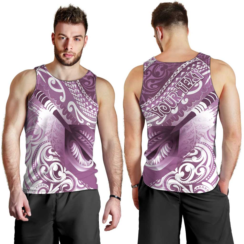 Personalised New Zealand Aotearoa Darts Masters Men Tank Top Maori Art Tattoo with Tribal Dart Symbol Pink - Polynesian Pride