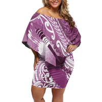 Personalised New Zealand Aotearoa Darts Masters Off Shoulder Short Dress Maori Art Tattoo with Tribal Dart Symbol Pink - Polynesian Pride