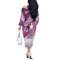 Personalised New Zealand Aotearoa Darts Masters Off The Shoulder Long Sleeve Dress Maori Art Tattoo with Tribal Dart Symbol Pink - Polynesian Pride