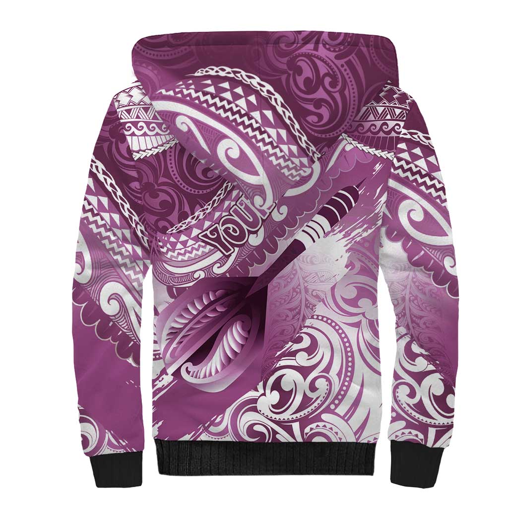 Personalised New Zealand Aotearoa Darts Masters Sherpa Hoodie Maori Art Tattoo with Tribal Dart Symbol Pink - Polynesian Pride