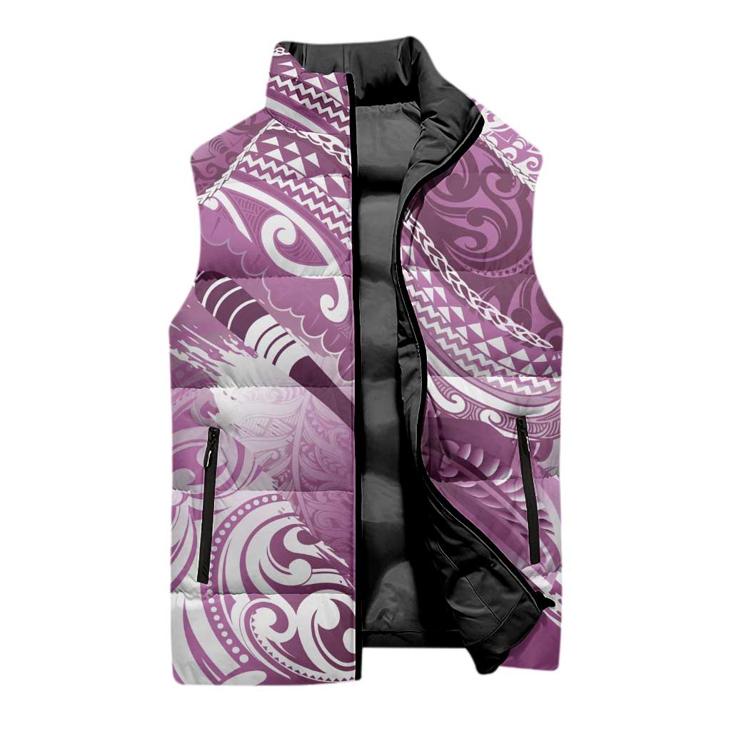 Personalised New Zealand Aotearoa Darts Masters Sleeveless Puffer Jacket Maori Art Tattoo with Tribal Dart Symbol Pink - Polynesian Pride