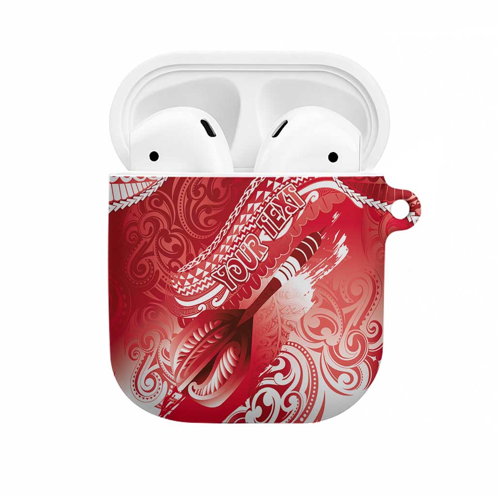 Personalised New Zealand Aotearoa Darts Masters AirPods Case Maori Art Tattoo with Tribal Dart Symbol Red - Polynesian Pride