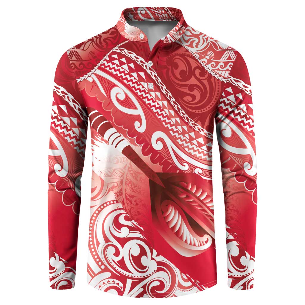 Personalised New Zealand Aotearoa Darts Masters Button Sweatshirt Maori Art Tattoo with Tribal Dart Symbol Red - Polynesian Pride