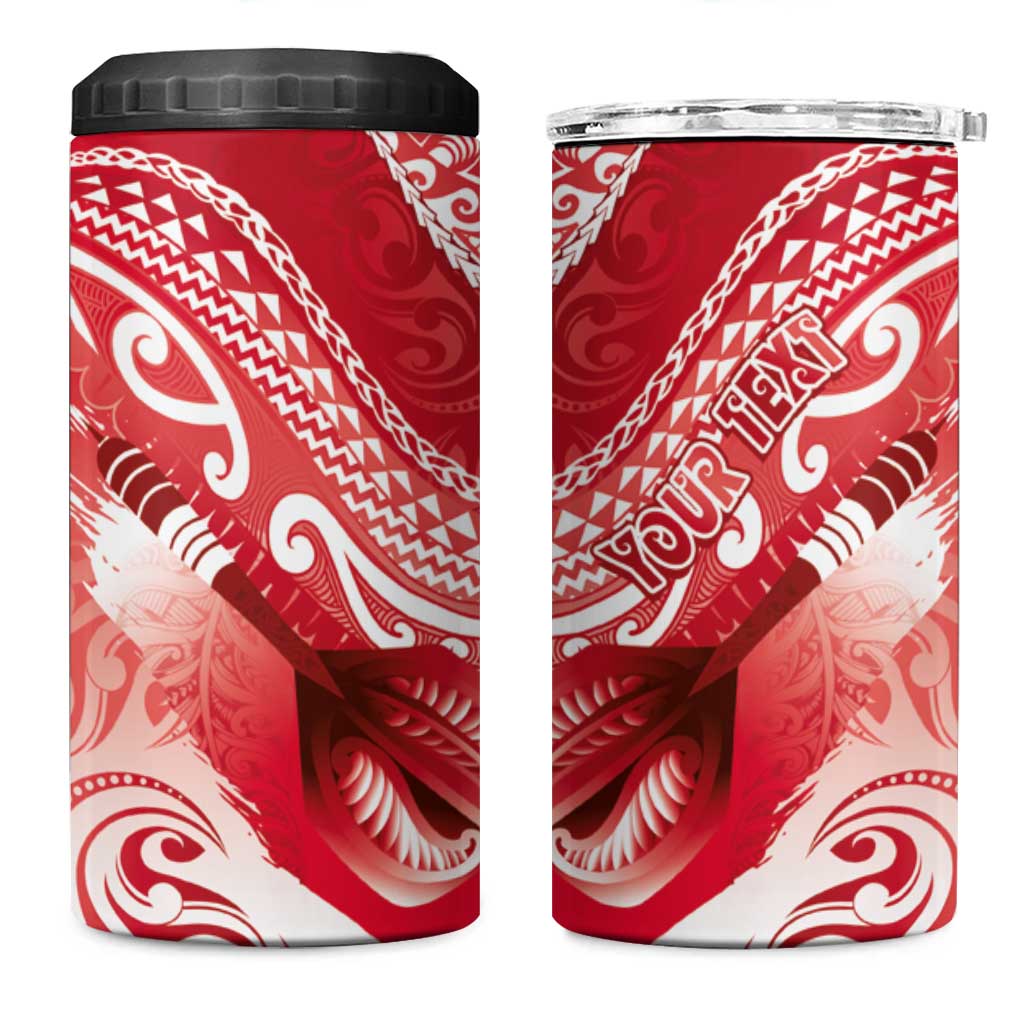 Personalised New Zealand Aotearoa Darts Masters 4 in 1 Can Cooler Tumbler Maori Art Tattoo with Tribal Dart Symbol Red - Polynesian Pride